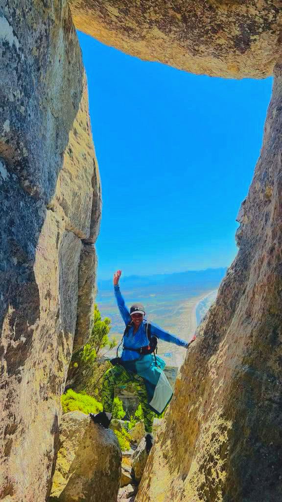 Exploring rock formations on a hike